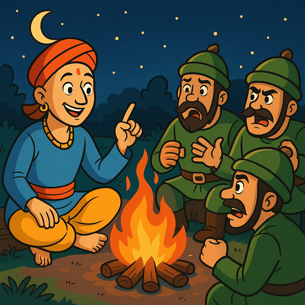 You are currently viewing Tenali Raman Story: Stunning Bragging Soldiers Around Campfire