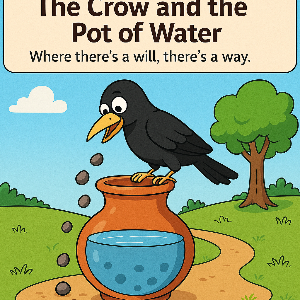 You are currently viewing The Crow and the Pot of Water – Lesson: Where there’s a will, there’s a way.