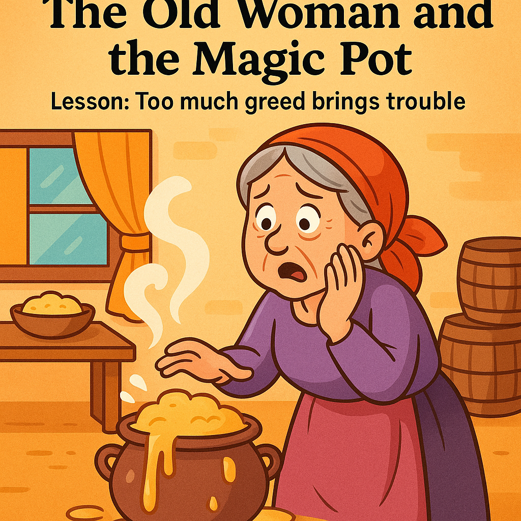 Read more about the article The Old Woman and the Magic Pot – Lesson: Too much greed brings trouble.